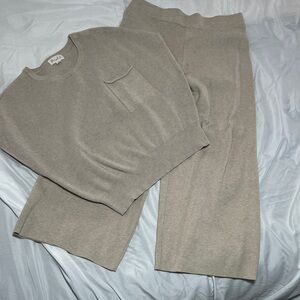 Khaki Knit Sweater and Pants Set